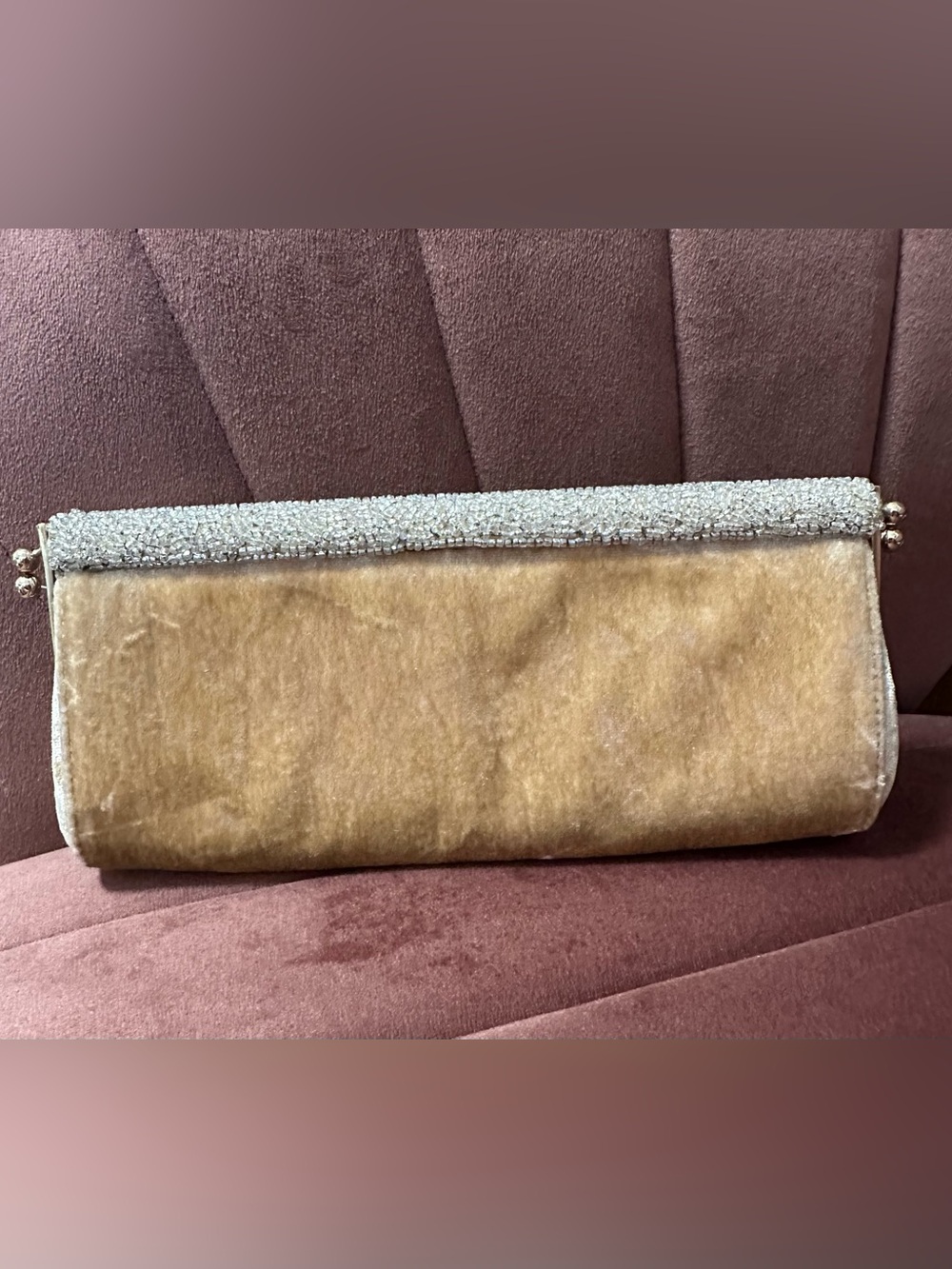 Badgley Mischka Champagne Velvet Beaded Evening Clutch | Made in Italy